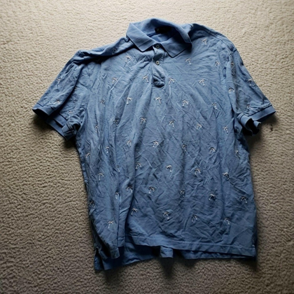 Cremieux Polo Shirt Mens 2XL Blue Palm Tree Embroidered Cotton Knit Top